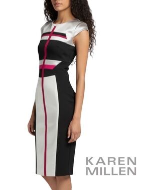 Accent Stripe Colorblock Sheath Pencil Midi Dress